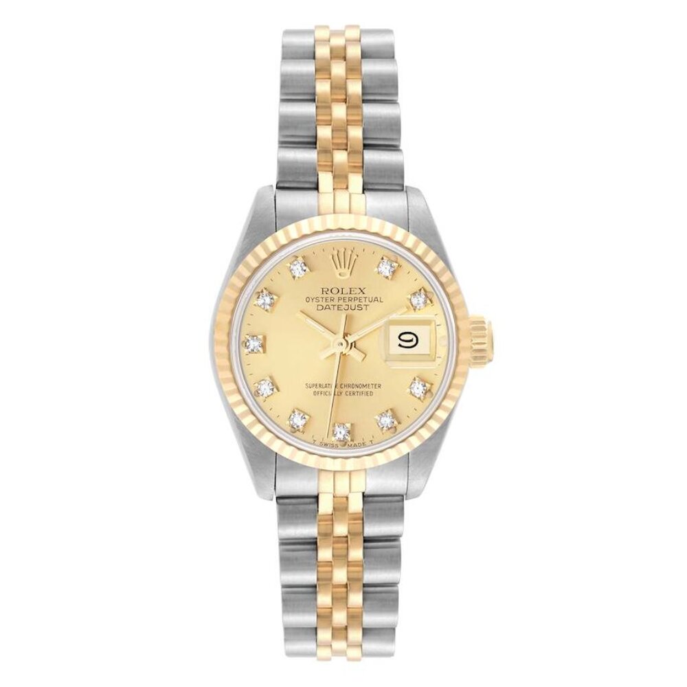 ROLEX LADIES DATEJUST CHAMPAGNE DIAMOND 2 TONE 18K YELLOW GOLD 69173 WATCH
